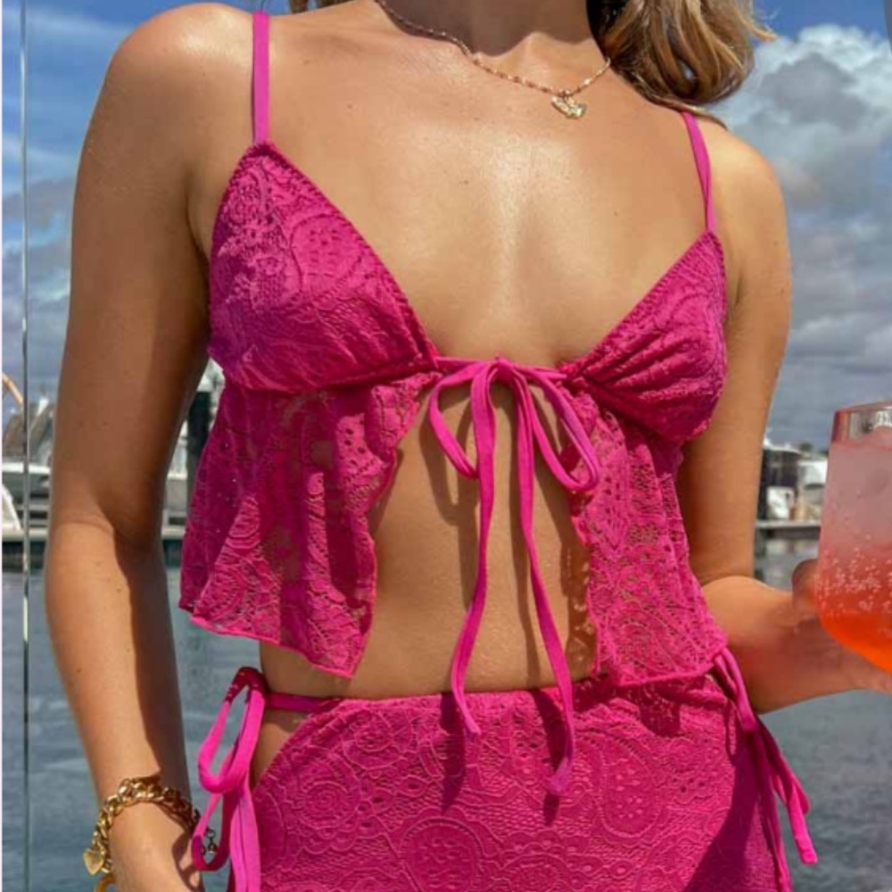 Vibrant Pink Lace Two-Piece Set - Picture 2 of 7